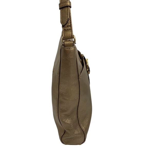 TIGNANELLO Metallic Gold/Bronze Leather Buckle Strap Shoulder Crossbody Bag EUC - Picture 6 of 12